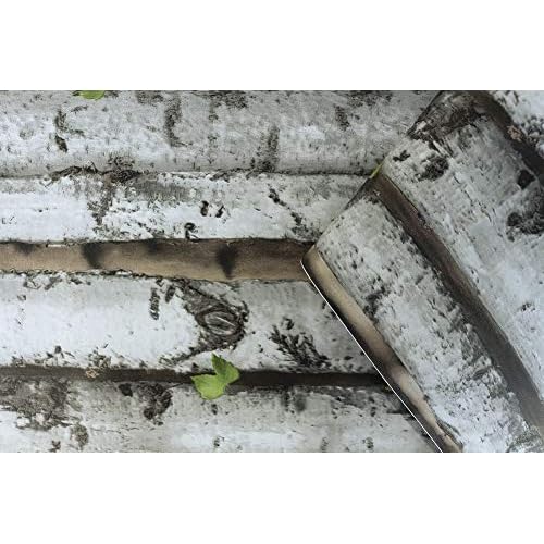 HAOKHOME Forest Wallpaper Peel and Stick Wood Birch Tree Removable Grey/Brown/Green Vinyl Contact Paper Self Adhesive Mural 17.7in x 9.8ft