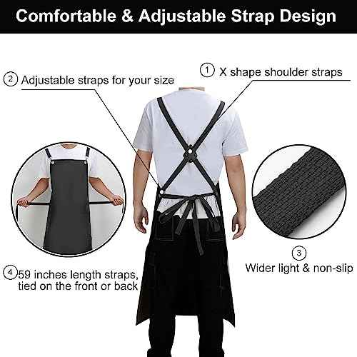 Waterproof Rubber Apron, 43" Anti-Tear Heavy Duty Vinyl Adjustable Thicker Cross Back Dishwasher Apron for Restaurant Dishwashing, Butcher, Lab Work, Dog Grooming Black