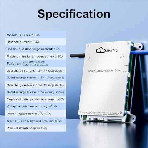 JKBMS Smart BMS 8S-20S 40A 0.4A Active Balance Build-in Bluetooth with RS485 PCB Battery Protection Board Li-ion LiFePO4 LTO Lithium Battery Pack (JK-BD4A20S4P)