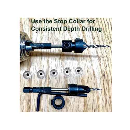 FTG USA Adjustable Wood Countersink Drill Bit Set #6#8#10#12 with Tapered Drill Bits for Woodworking