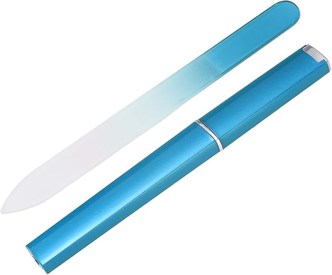HARFINGTON Glass Nail File Kit 280 Grit Double Sided Professional Manicure Crystal Fingernail Files with Case for Natural Nail Art Shine Polishing Buffer, Blue