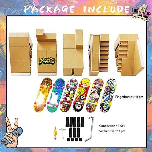 Finger Skateboards Kit - 11 PCS Finger Boards for Kids, Fingerboard Ramps Toys Set with LED Skateboard, Screwdriver - Bigger Ramp for Finger Board Training