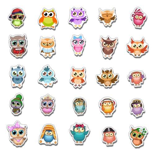 Pack 50 Pcs Funny Animal Cute Owl Stickers for Water Bottles Waterproof Laptop Luggage Computer Scrapbooking Teens Adults Girls Boys Aesthetic Sticker Packs Small Vinyl Decals