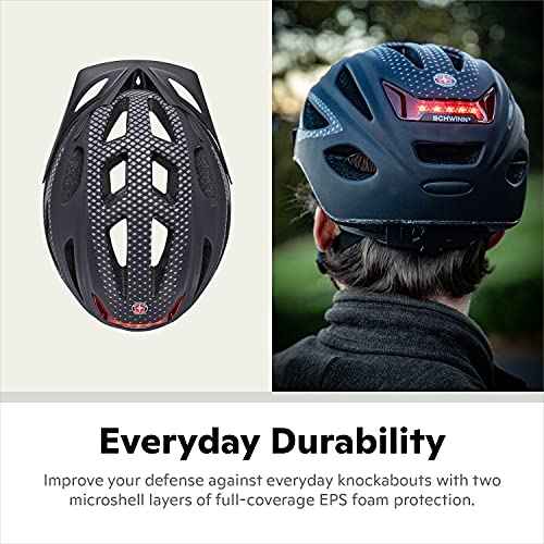 Schwinn Beam Lighted Helmet for Adults, Size 58 - 62 cm for Riders Ages 14+, Rear LED Light, Reflective Strips, Adjustable Dial and Straps, 17 Air Vents, Removable Visor, Adult Bike Helmet