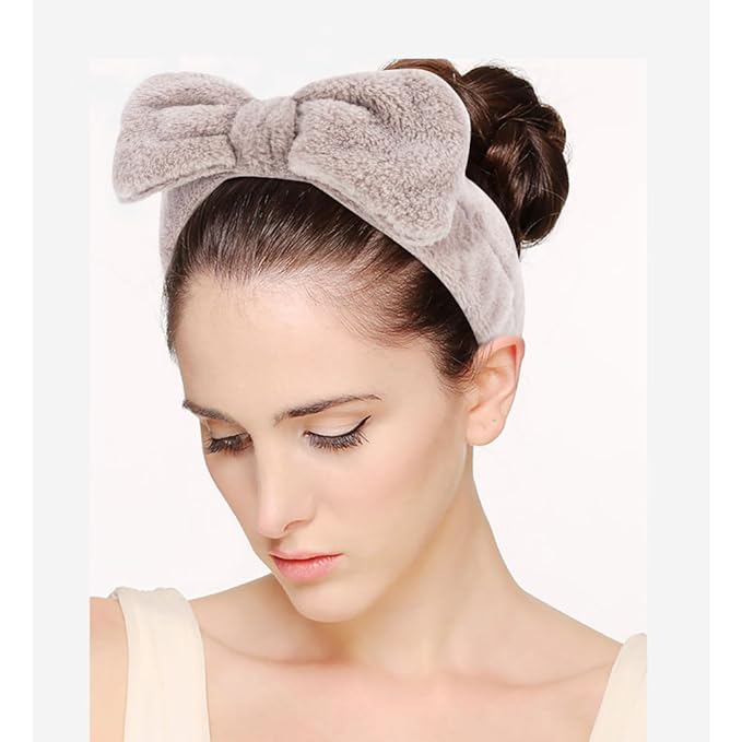 SPA Headbands for Washing Face Makeup Headbands with Bow Hair Band Women Facial Head Band Wrist Towel Wraps For Shower Face Mask Black Pink White, 12 Pack