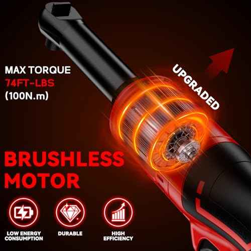 3/8" Extended Cordless Ratchet Wrench for Milwaukee 18V Battery, 74Ft-Lbs Brushless Motor Electric Ratchet with 320RPM Variable Speed, 8 Sockets, 3/8" to 1/4" Adapter, 6" Extension Bar (Tool Only)