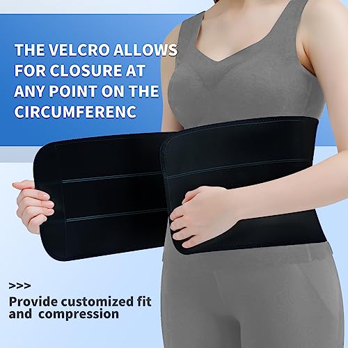 Abdominal Binder Post Surgery - Elastic Belly Band Compression Stomach Wrap Tummy Tuck Belt - Skin Friendly, Breathable, Soft - (45" - 60") 3 Panel - 9" BLACK