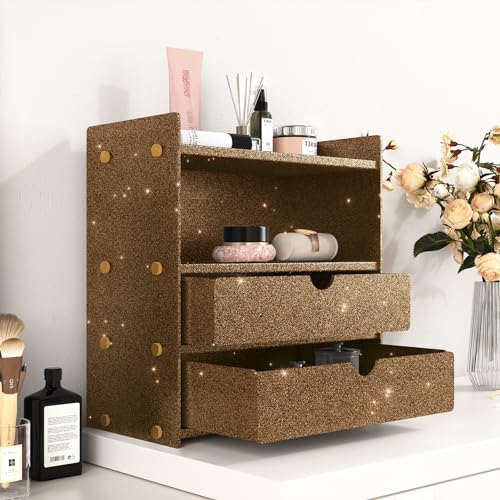 Brown Gold Glitter Wallpaper Stick and Peel Self Adhesive Glitter Wallpaper Rolls for Bedroom Accent Walls 11.8"X78.8" Gold Brown Sparkle Shimmer Contact Paper for Cabinets Room Decor