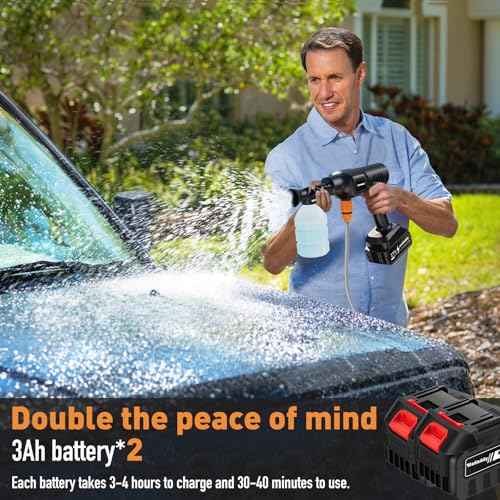 Portable Pressure Washer, 900PSI Cordless Power Washer, Portable Power Washer with 2 Batteries, 6-in-1 Nozzle, Handheld Pressure Washer for Car/Floor/Garden