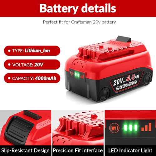 Amityke Replacement for Craftsman 20V Battery 1Pack 4.0Ah V20 Battery& Charger Kit -Compatible with CMCB202, CMCB204, CMCB206, CMCB201, CMCB100, CMCB1