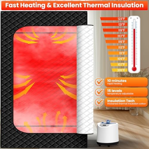 Portable Infrared Sauna Box for Home, Full Body Steam Sauna Tent with 660nm & 850nm Red Light Therapy Lamp, 3L 1200W Fast-Heating Steamer, Adjustable Temp & Remote Control for Relaxation, Detox
