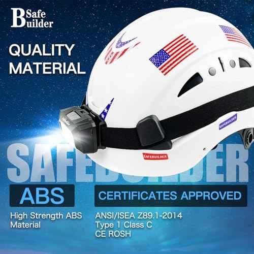 Construction Safety Helmet with Headlight Hard Hat Headlamp Adjustable Ventilation Hardhats Work Head Protection Certified ANSI/ISEA Z89.1