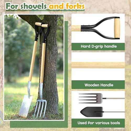 2 Pcs Pitchfork Spading Handle Replacement 30 Inch Wooden Shovel Handle Replacement D Shaped Pitch Fork Handles Tool Accessories for Shovel Scoop Hoe Rake Garden Digging