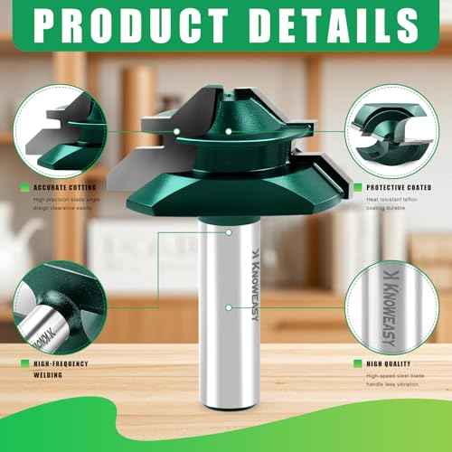 Knoweasy 45 Degree Lock Miter Router Bit Set with 1/2 Inch Shank, 3PCS for Woodworking, Includes 1/2, 3/4 and 1 Inch Cutting Height, Professional Joinery Tool for Perfect Miter Joints