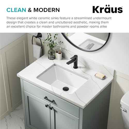 KRAUS Elavo 20.25 in. Rectangular Porcelain Ceramic Undermount Bathroom Sink in White with Overflow Drain, KCU-244