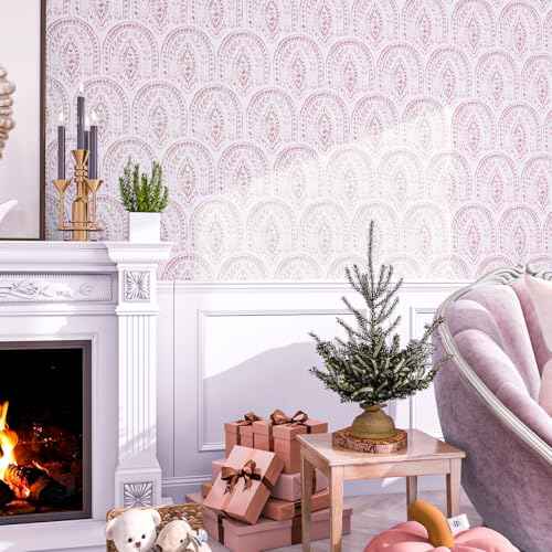 Pink Boho Peel and Stick Vinyl Wallpaper,Modern Waterproof Contact Paper Self Adhesive,Removable Floral Wall Paper for Bathroom Bedroom Cabinet Shelf Liner
