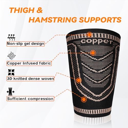 Hamstring Compression Sleeve(pair)-Copper Thigh Compression Sleeve for Women Men-Thigh Braces for Quad Supports,Groin Pull Relief,Running