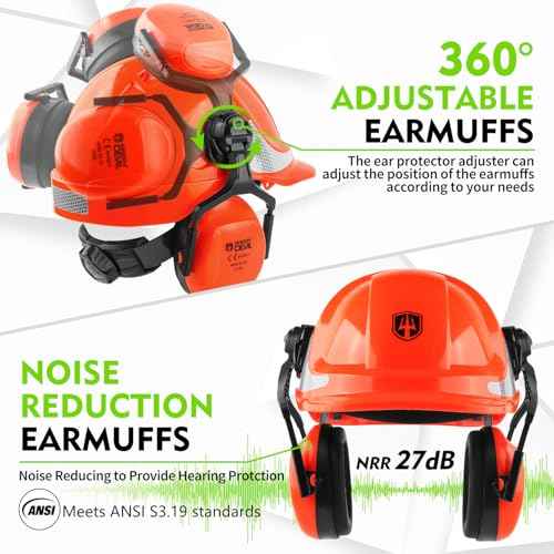 GREEN DEVIL Chainsaw Safety Protective Helmet Forestry Helmet with Build-in Visor Mesh Face Shield Ear Muffs 4 in 1 Ideal for Arborist Tree Work DIY Outdoor Logging Hard hat