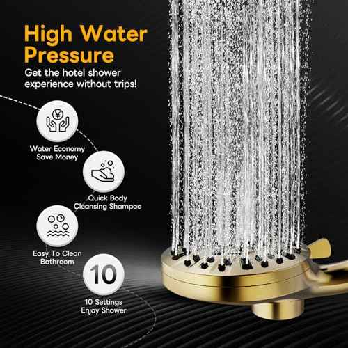 High Pressure 10 Ways Handheld Shower Head Brushed Gold- Anti-clog Nozzles, Built-in Power Wash to Clean Tub, Wall & Overhead Brackets,Magnetitc Rainfall Shower Wand,Built-in 2 Power Jet
