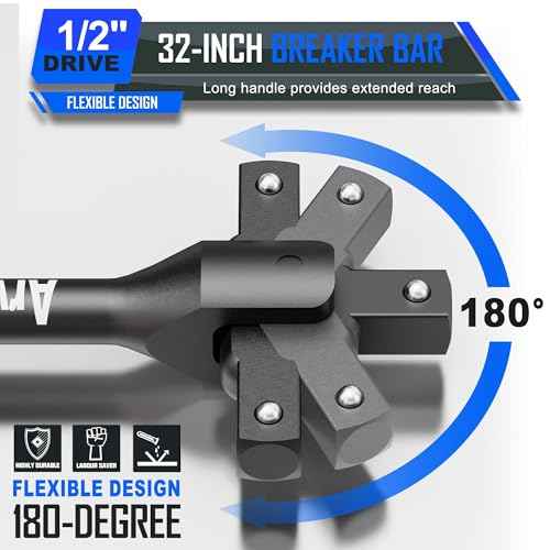 Breaker Bar, 1/2" Drive, 32" Heavy Duty Extension Breaker Bar, 180¡Æ Rotatable Head, Auto Repair, Mechanical Repair