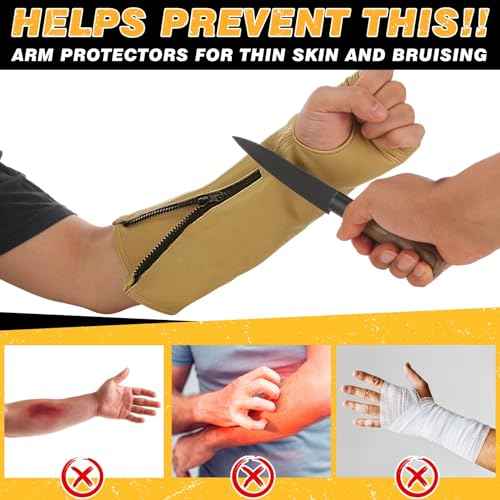 Suhine 2 Pairs Leather Arm Guards Leather Welding Work Sleeves Cut Resistant Arm Protectors for Thin Skin Bruising Men Women (Medium)