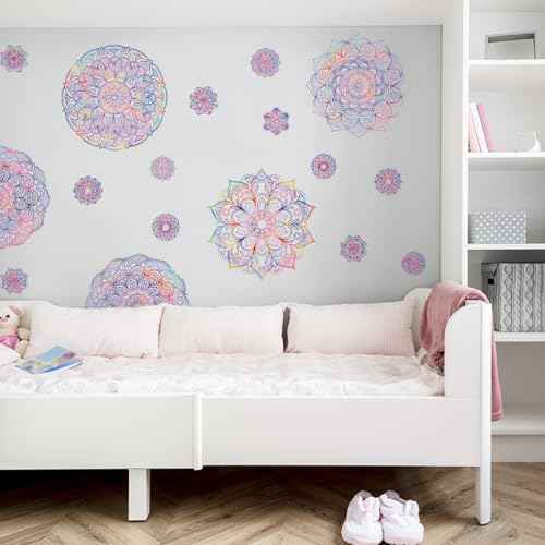 PLIGREAT 2 Sheets Purple Mandala Wall Decal Removable Vinyl Wall Sticker for Bedroom Living Room Yoga Studio Background Wall Mural Decor DIY Creative Art Bohemian Home Indoor Decorative