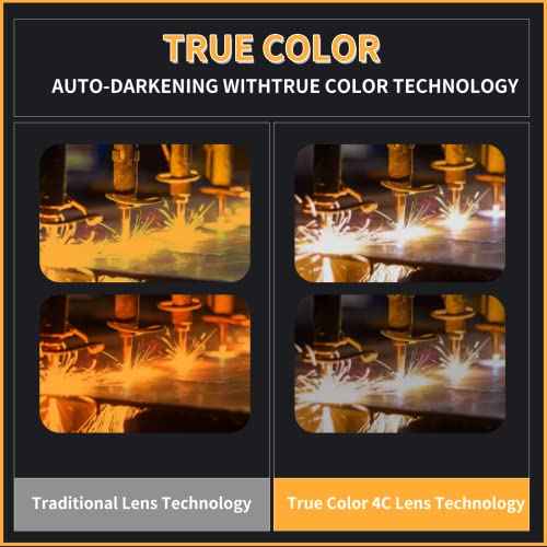 Auto Darkening Helmet with True Color View and Welding Gloves, Easy-flip Design Welder Helmet, Ultre Light and Solar Powered Welding Helemt, Adjustable Shade Range 4/9-13 for TIG MIG ARC Weld