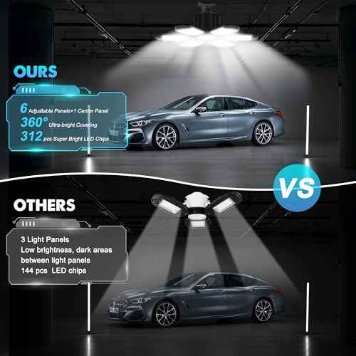 LED Garage Light Bulbs, 100W 6000K Garage Lights Ceiling Led with 6 Adjustable Panels, E26/E27 Screw in Shop Light for Attic Workshop Basement Barn - 4 Pack