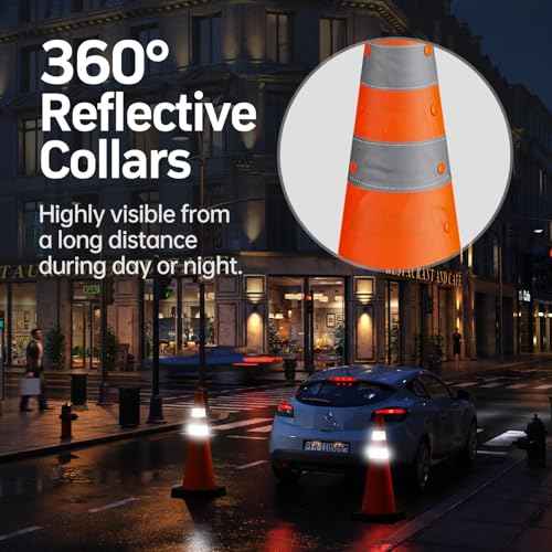 BATTIFE [2 Pack] 28 Inch Collapsible Traffic Safety Orange Cones with Black Weighted Base, Multi Purpose Pop-up Cones and Reflective Collar, for Road Parking, Driving Practice.
