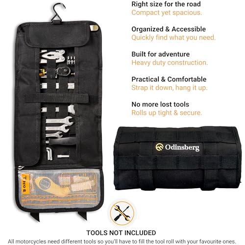 ODINSBERG Motorcycle Tool Roll Bag Tools NOT Included - Small Tool Bag Wrench Roll Up Tool Bag Organizer Pouch Wrap Motorcycle Tool Kit Box For Harley Enduro Dirt Bike UTV Motorcycle Accessories Gear