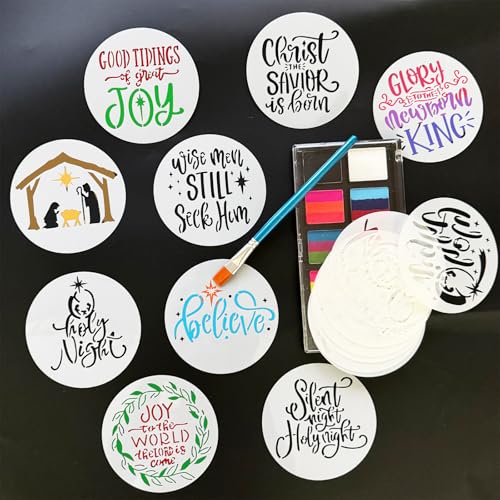 Nativity Christmas Stencils ? 16PCS Reusable Templates for Painting on Wood, Cookies, Ornaments, Glass & DIY Crafts Holiday Party Decorations