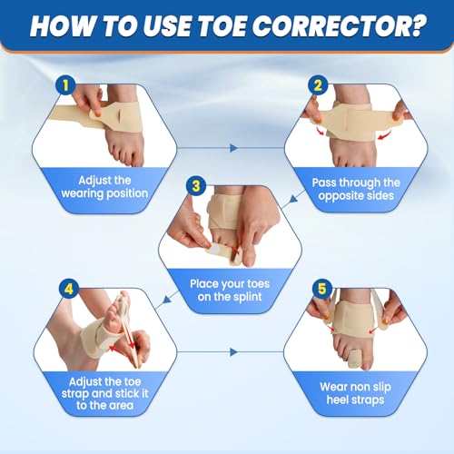 Hammer Toe Corrector for Women & Men - 1 Pcs Adjustable Toe Straightener for Curled Toes, Broken Support, Bunion Pain Relief - Includes 1 Compression Wrap, 1 Toe Splint & 1 Heel Strap (Beige)