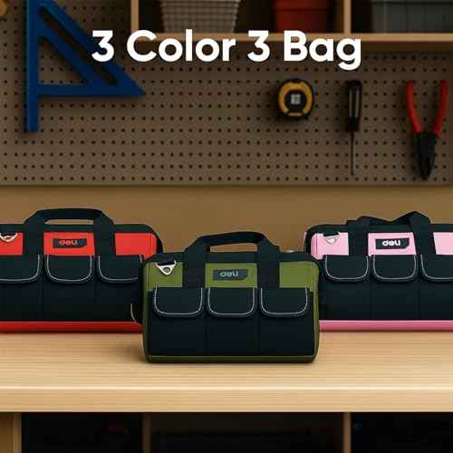 3 Pack Tool Bag for Men with Waterproof Hard Bottom, Heavy Duty Tool Bag Wide Mouth Tote for Various Instrument, Electrician Carpenter Mechanic