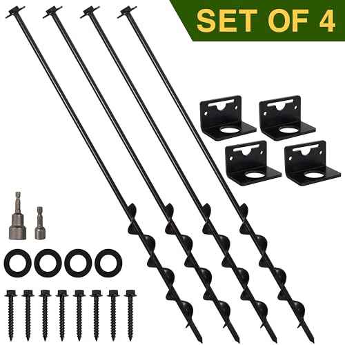 VASGOR 24¡± Mobile Home Anchors - Ground Anchor Screw in with Brackets and Adapter for Drill - Earth Anchors - Storage Shed and Swing Anchor Kits