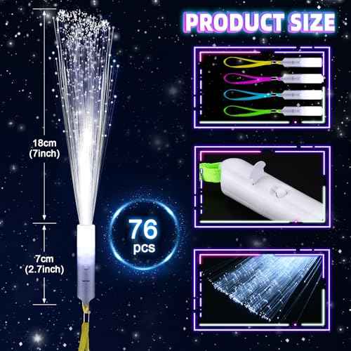 76 PCS White Fiber Optic Sticks, LED Fiber Wands, Fiber Optic Wand with 3 Light Modes, Glow in the Dark Party Supplies, Wedding Party Supplies, for Wedding, New Year, Birthday, Carnival