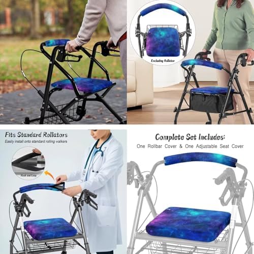 LedBack 3 Pcs Sets Rollator Walker Accessories Galaxy Print Universal Fit Walker Seat Cover Rollator Walker Seat & Backrest Covers, Rollator Storage Under Seat Bag