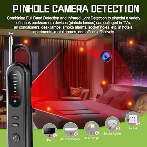 Hidden Camera Detector for Travel, RF Bug Detector & Camera Scanner Detectors for Bugged Cameras, GPS Trackers? Hotel/Public Restroom/Car, Bug Detectors and Spy Cameras Finder for Women and Men, Black
