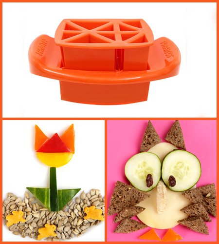 FunBites Food Cutter Green Squares/Pink Hearts/Orange Triangles, Sandwich Cutter for Kids, Bento Lunch Box Accessory Cuts Food into Bite-Size Shapes, Great for picky eaters.