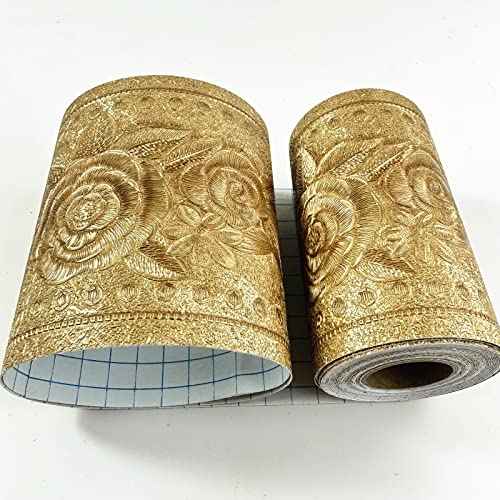 Moyishi 5 Meters Royal Peony 3D Peel and Stick Waterproof Wall Border Easy to Apply (Gold)
