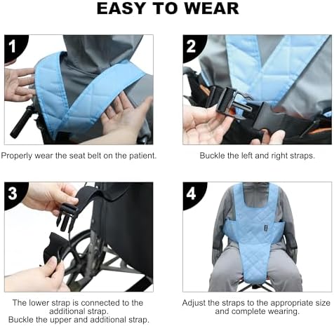 MDSTOP Wheelchair Safety Belt, Anti-Slip Wheelchair Seatbelt, Wheelchair Harness with Adjustable Secure Buckle, Medical Restraints Straps for Seniors Elderly, Patients, Disable (Blue)