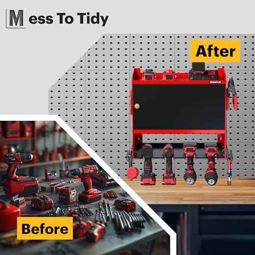 Toolbox Wall-Mounted Tool Cabinet Organizer,150LBS Weight Capacity for Power Tools, 30-Tool Garage/Studio Storage System, 15-Min Quick Assembly with Metal Frame, Father Day Gift for Men