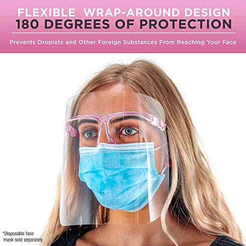 TCP Global Salon World Safety Face Shields with Pink Glasses Frames (Pack of 25) - Ultra Clear Protective Full Face Shields to Protect Eyes, Nose, Mouth - Anti-Fog PET Plastic, Goggles
