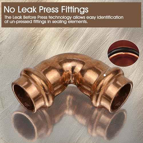 12PK Copper Press Fittings 3/4 inch 90-Degree Elbow Copper Coupling Zero Lead PxP 3/4 inch x 3/4 inch,90 degree Elbow for Plumbing,OD 7/8",Use with Hydraulic Press Fitting Tool