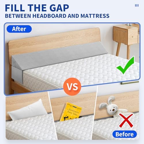 Full Size Pillow Wedge for Headboard Bed Wedge Pillow Gap Filller (0-8") High Density Foam Wedge Stoppers Triangle Foam Pillow Wedge Between Headboard Mattress