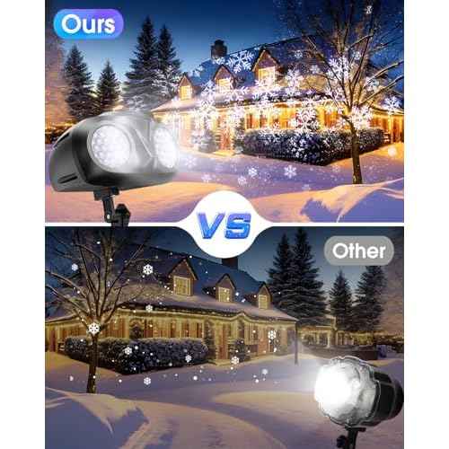 Christmas Snowflake Projector HD Lights Outdoor, Dual-Head Snowfall Led Lights with Remote, IP65 Waterproof, for Halloween Xmas New Year Holiday Party Decoration