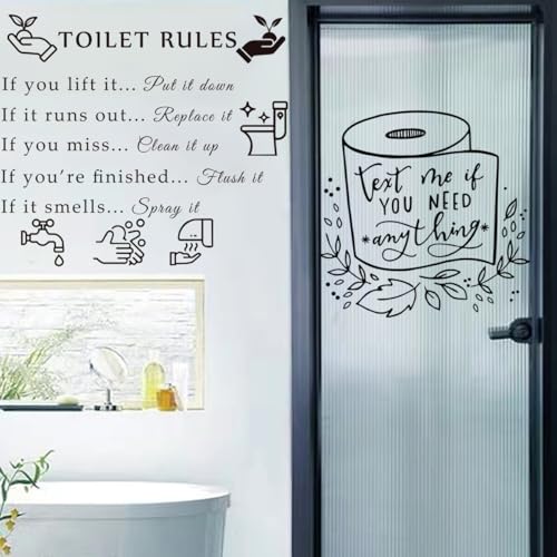 Toilet Rules Wall Quotes Stickers Peel and Stick DIY Removable Wall Decal Wall Decor Vinyl Rules Sign Wall Art Decals for Toilet Bathroom Laundry Room Shower Room Decoration