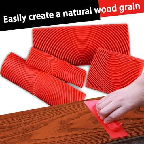 4-Piece Premium Wood Grain Tool Kit | Natural Faux Wood Paint Brushes & Coatings | Ideal for DIY Wall, Furniture Decor & Rustic Home Styles | Exceptional Ease of Use