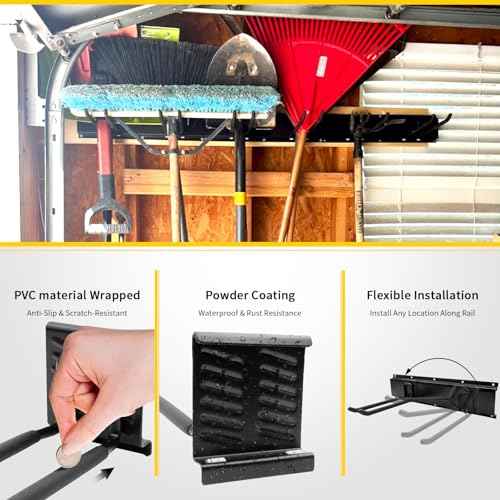 Heavy Duty Wall Mount Tool Organizer Rack, 48" Garage Storage Shelf w/Adjustable 16 Metal Hooks, 440lbs Capacity - Hanging Rake, Broom, Mop, Shovel, Snowboard, Yard Tools, Ideal Men's Gift