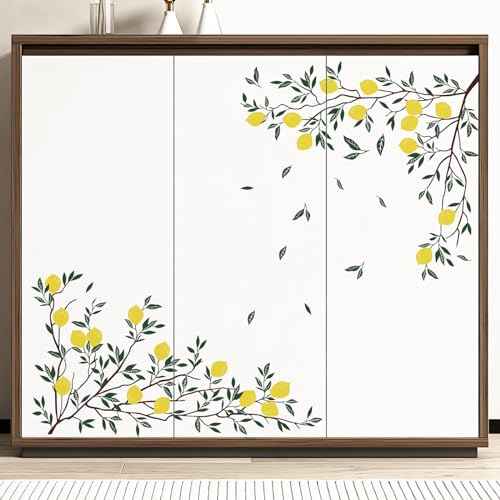 Supzone Lemon Tree Branch Wall Decals Green Leaves Wall Stickers DIY Vinyl Art Stickers for Bedroom Living Room Office Sofa Backdrop TV Decoration