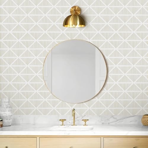 Modern Geometric Peel and Stick Wallpaper Boho Contact Paper for Cabinets and Drawers 78.7inL17.3inW Neutral Striped Self Adhesive Removable Wallpaper for Bedroom Bathroom Waterproof Beige